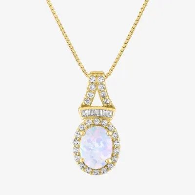 Womens Lab Created White Opal 14K Gold Over Silver Pendant Necklace