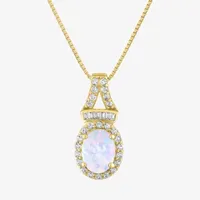 Womens Lab Created White Opal 14K Gold Over Silver Pendant Necklace