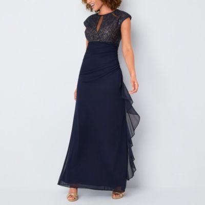 Betsy & Adam Lace Up Sleeveless Evening Gown