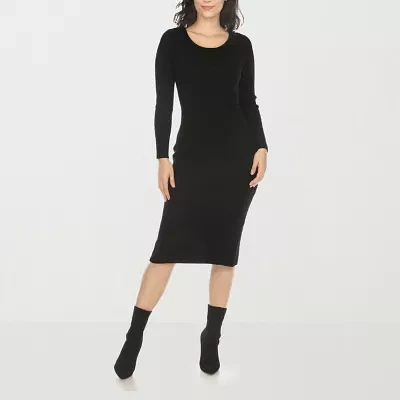 White Mark Womens Long Sleeve Midi Sweater Dress