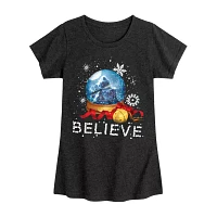 Big Girls Believe Snowglobe Crew Neck Short Sleeve T-Shirt