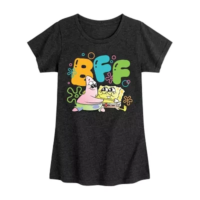 Big Girls Bff Patrick Crew Neck Short Sleeve Spongebob Graphic T-Shirt