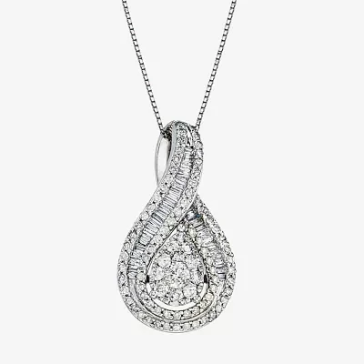 Diamond Blossom Womens 1 CT. T.W. Natural White Diamond 10K White Gold Pear Pendant Necklaces