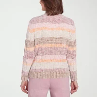 Alfred Dunner Telluride Womens Mock Neck Long Sleeve Striped Pullover Sweater