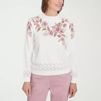 Alfred Dunner Telluride Womens Mock Neck Long Sleeve Floral Pullover Sweater