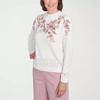 Alfred Dunner Telluride Womens Mock Neck Long Sleeve Floral Pullover Sweater