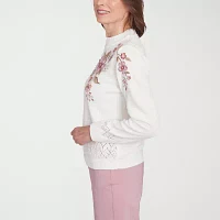 Alfred Dunner Telluride Womens Mock Neck Long Sleeve Floral Pullover Sweater