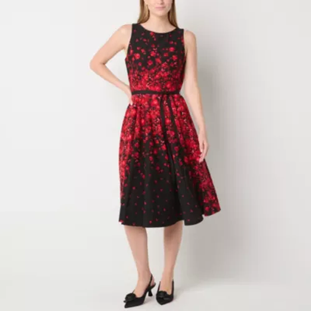 Danny & Nicole Womens Sleeveless Floral Fit + Flare Dress