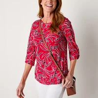 Liz Claiborne Tall Womens Round Neck 3/4 Sleeve Blouse