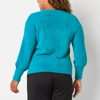 Liz Claiborne Tall Eyelash Womens Crew Neck Long Sleeve Pullover Sweater