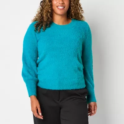 Liz Claiborne Tall Eyelash Womens Crew Neck Long Sleeve Pullover Sweater