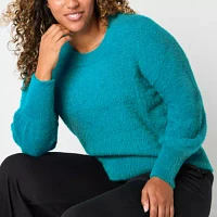 Liz Claiborne Tall Eyelash Womens Crew Neck Long Sleeve Pullover Sweater