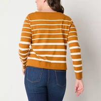 Liz Claiborne Womens Boat Neck Long Sleeve Striped Pullover Sweater