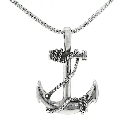 Mens Stainless Steel Anchor Cross Pendant Necklace