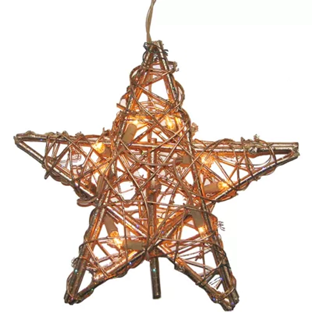 Kurt Adler 10-Light Rattan Gold Star Tree Topper