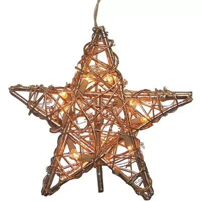 Kurt Adler 10-Light Rattan Gold Star Tree Topper