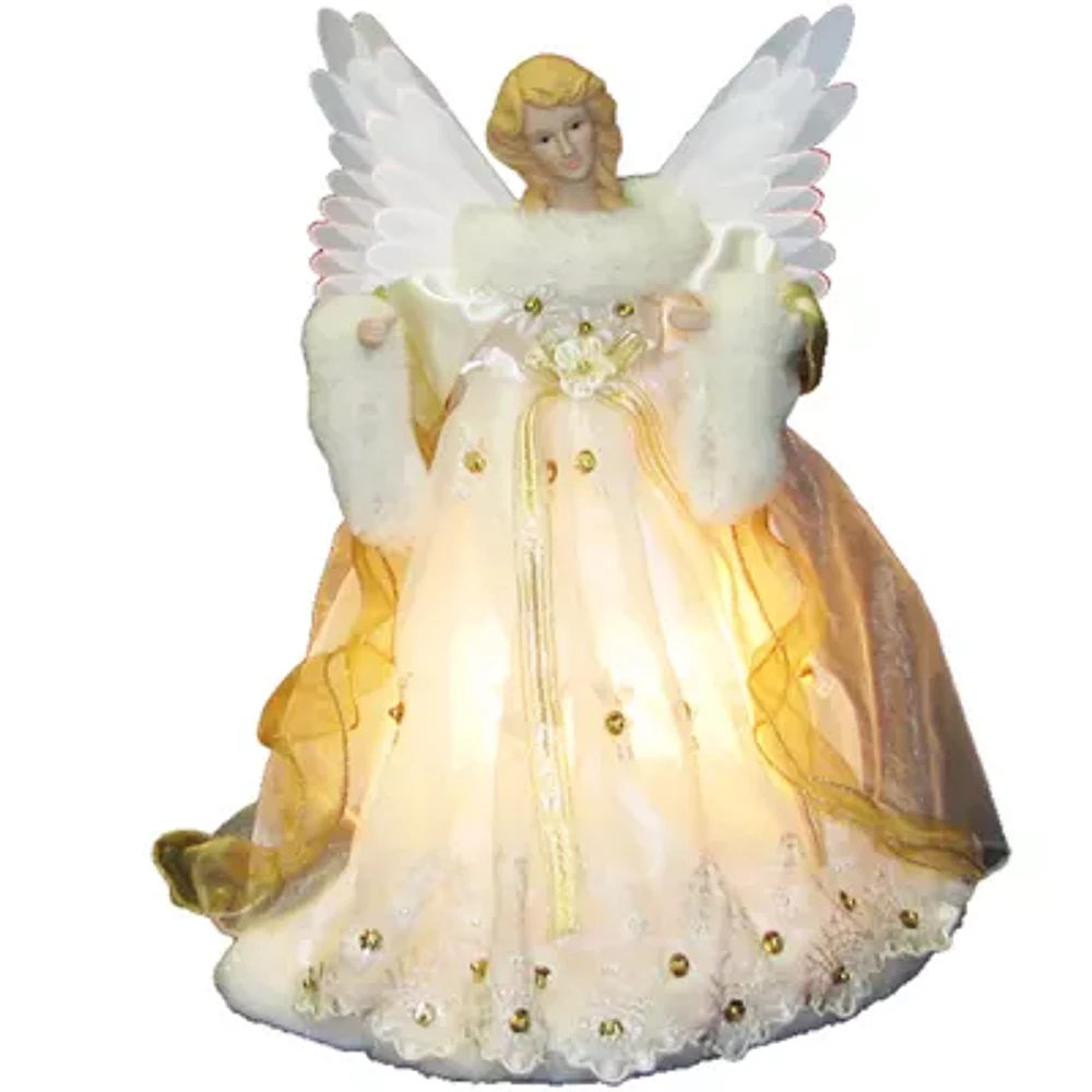 Kurt Adler 14" Ivory and Gold Fiber Optic Animated Angel Tree Topper