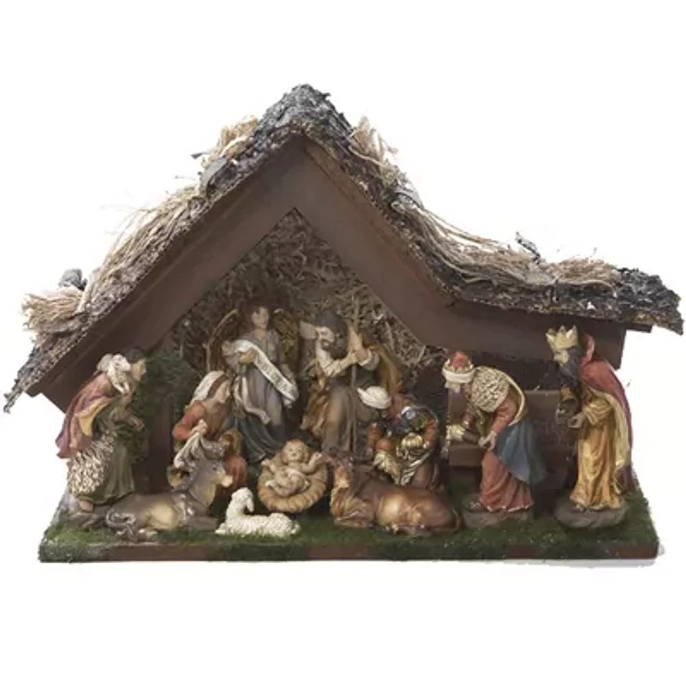 Kurt Adler 9½" Musical LED Nativity Set with Figures and Stable