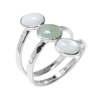 Sparkle Allure Mother of Pearl Green Aventurine Pure Silver Over Brass Cocktail Ring