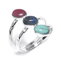 Sparkle Allure Simulated Red Jasper Turquoise Sodalite Pure Silver Over Brass Cocktail Ring