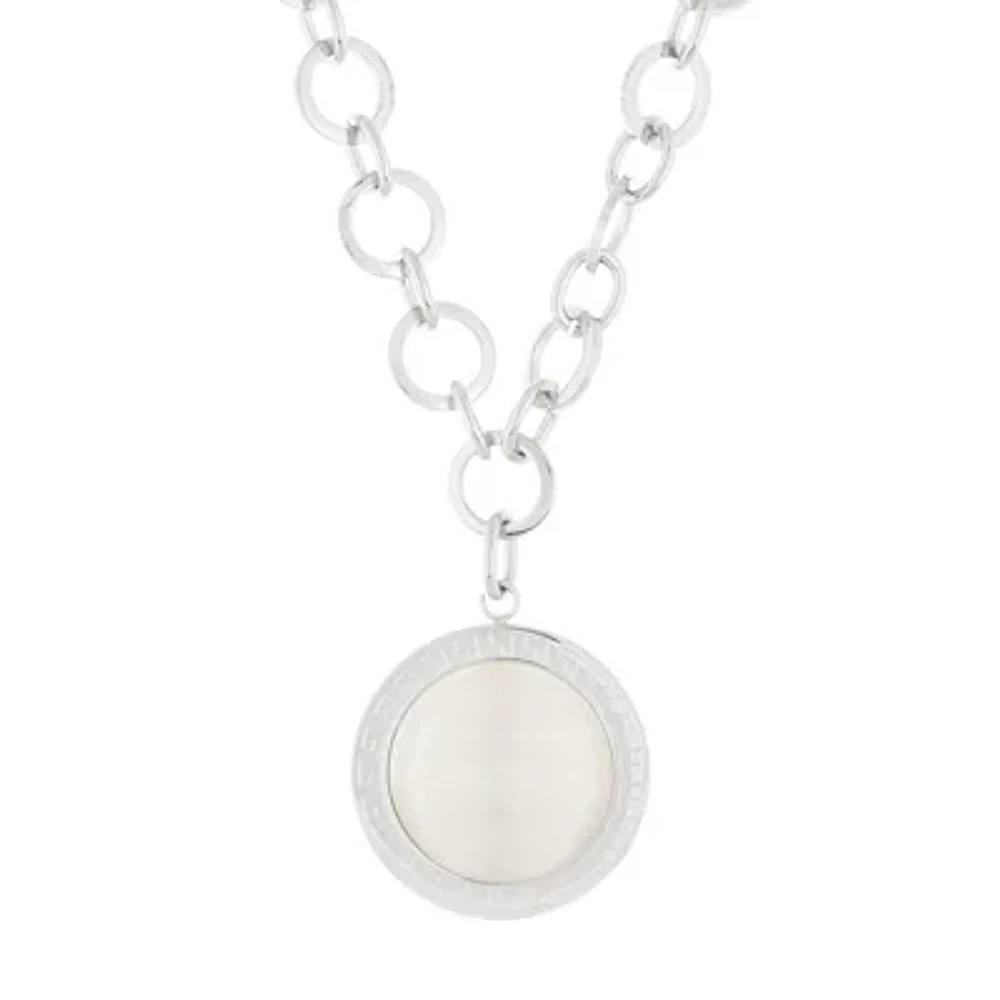 Stainless Steel Oval Link Necklace with Round Charm