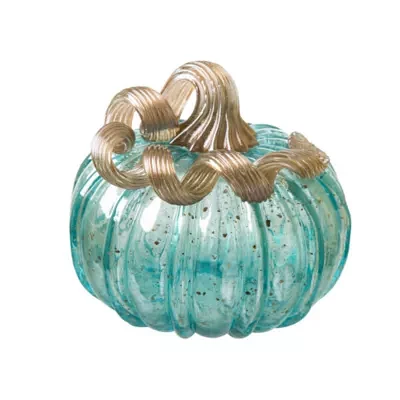 Glitzhome Blue Small Glass Pumpkin Thanksgiving Tabletop Decor