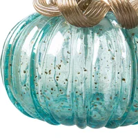 Glitzhome Blue Small Glass Pumpkin Thanksgiving Tabletop Decor