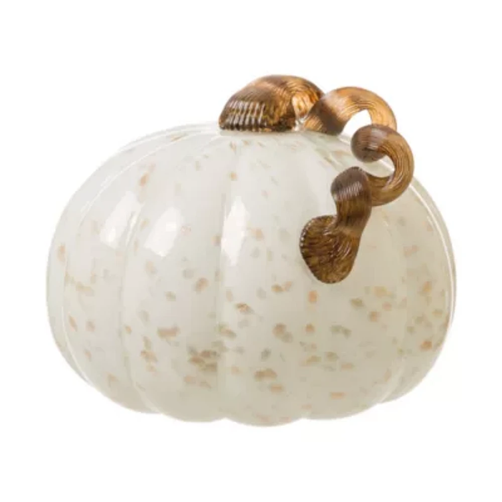 Glitzhome Golden/White Glass Pumpkin Thanksgiving Tabletop Decor