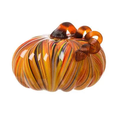 Glitzhome Multi Striped Glass Large Pumpkin Thanksgiving Tabletop Decor