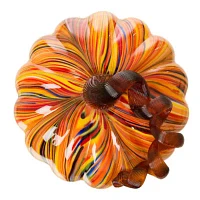 Glitzhome Multi Striped Glass Large Pumpkin Thanksgiving Tabletop Decor