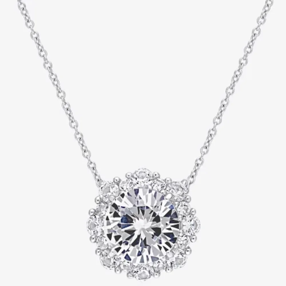 Womens Lab Created White Sapphire 10K White Gold Pendant Necklaces