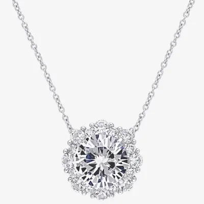 Womens Lab Created White Sapphire 10K White Gold Pendant Necklaces