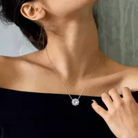 Womens Lab Created White Sapphire 10K Gold Pendant Necklace