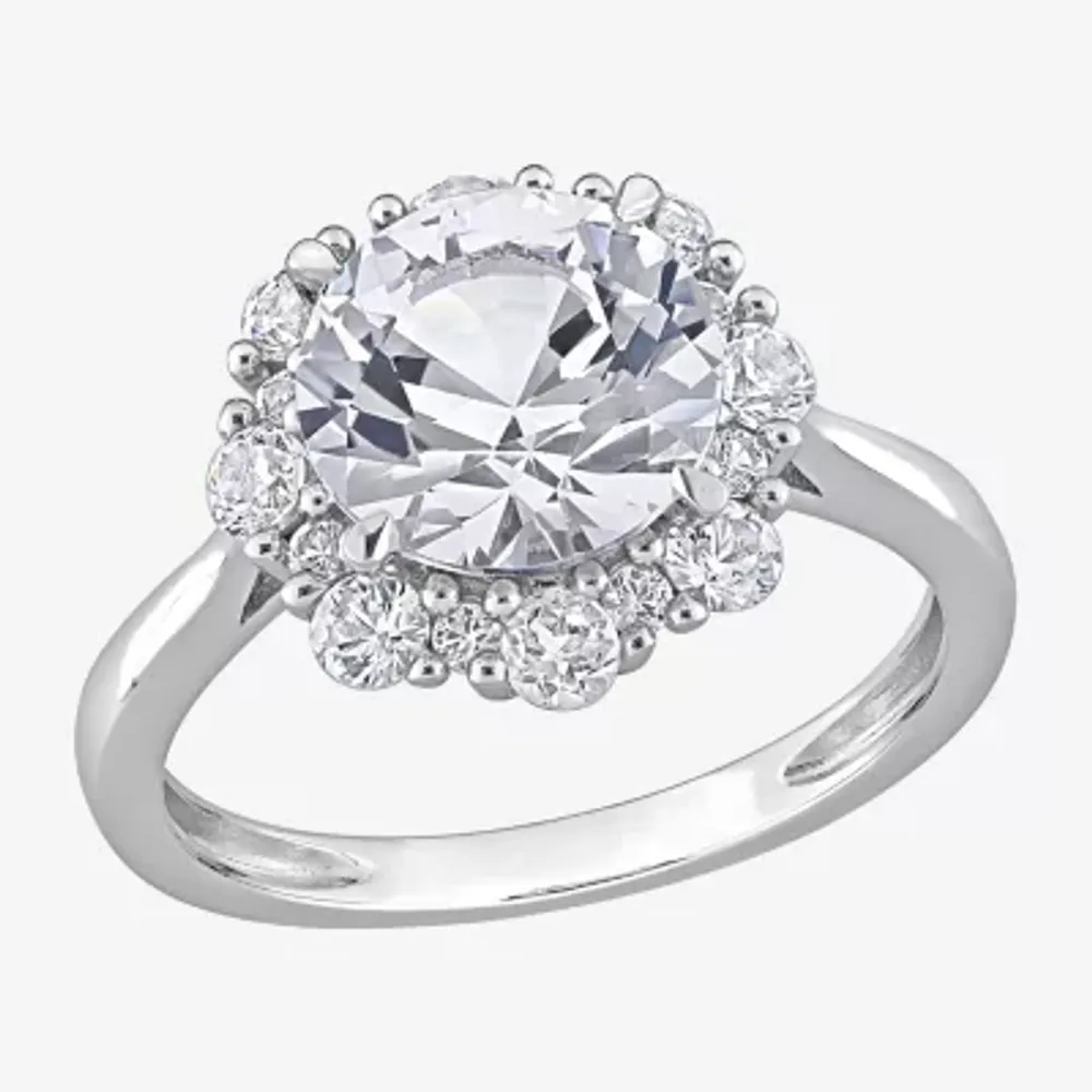 Womens Lab Created White Sapphire 10K Gold Cocktail Ring