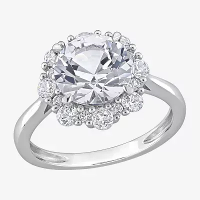 Womens Lab Created White Sapphire 10K Gold Cocktail Ring