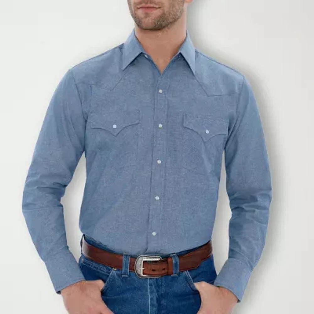 Ely Cattleman Chambray Mens Classic Fit Long Sleeve Button-Down Shirt