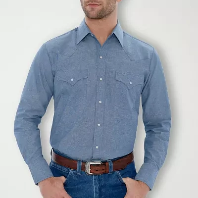 Ely Cattleman Chambray Mens Classic Fit Long Sleeve Button-Down Shirt