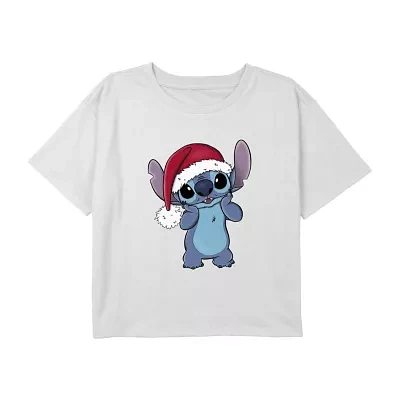 Disney Collection Little & Big Girls Crew Neck Short Sleeve Stitch Graphic T-Shirt