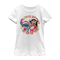 Disney Collection Little & Big Girls Crew Neck Short Sleeve Lilo Stitch Graphic T-Shirt