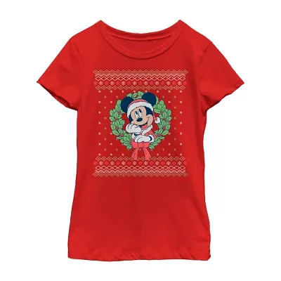 Disney Collection Little & Big Girls Crew Neck Short Sleeve Mickey Mouse Graphic T-Shirt