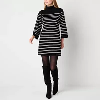 Willow Glenn Womens Long Sleeve Striped Sweater Dress