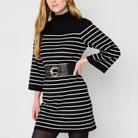 Willow Glenn Womens Long Sleeve Striped Sweater Dress