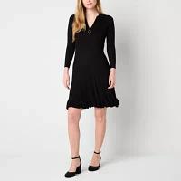 Robbie Bee Womens Long Sleeve Midi Sweater Dress Petite