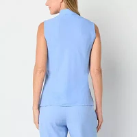 Black Label by Evan-Picone Womens Split Tie Neck Sleeveless Blouse