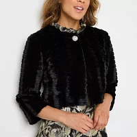 Studio 1 Faux Fur Womens Split Crew Neck 3/4 Sleeve Shrug