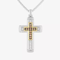 Mens 1/3 CT. T.W. Natural White Diamond 14K Gold Over Silver Sterling Silver Cross Pendant Necklace