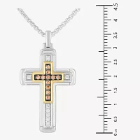 Mens 1/3 CT. T.W. Natural White Diamond 14K Gold Over Silver Sterling Silver Cross Pendant Necklace