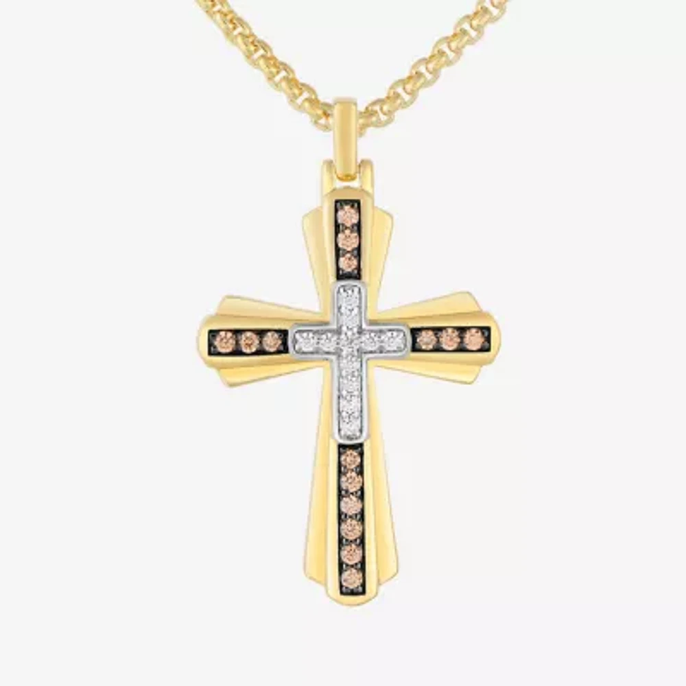 Mens 1/2 CT. T.W. Natural White Diamond 14K Gold Over Silver Cross Pendant Necklace