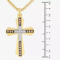 Mens 1/ CT. T.W. Natural White Diamond 14K Gold Over Silver Cross Pendant Necklace