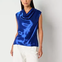 Worthington Womens Cowl Neck Sleeveless Satin Blouse